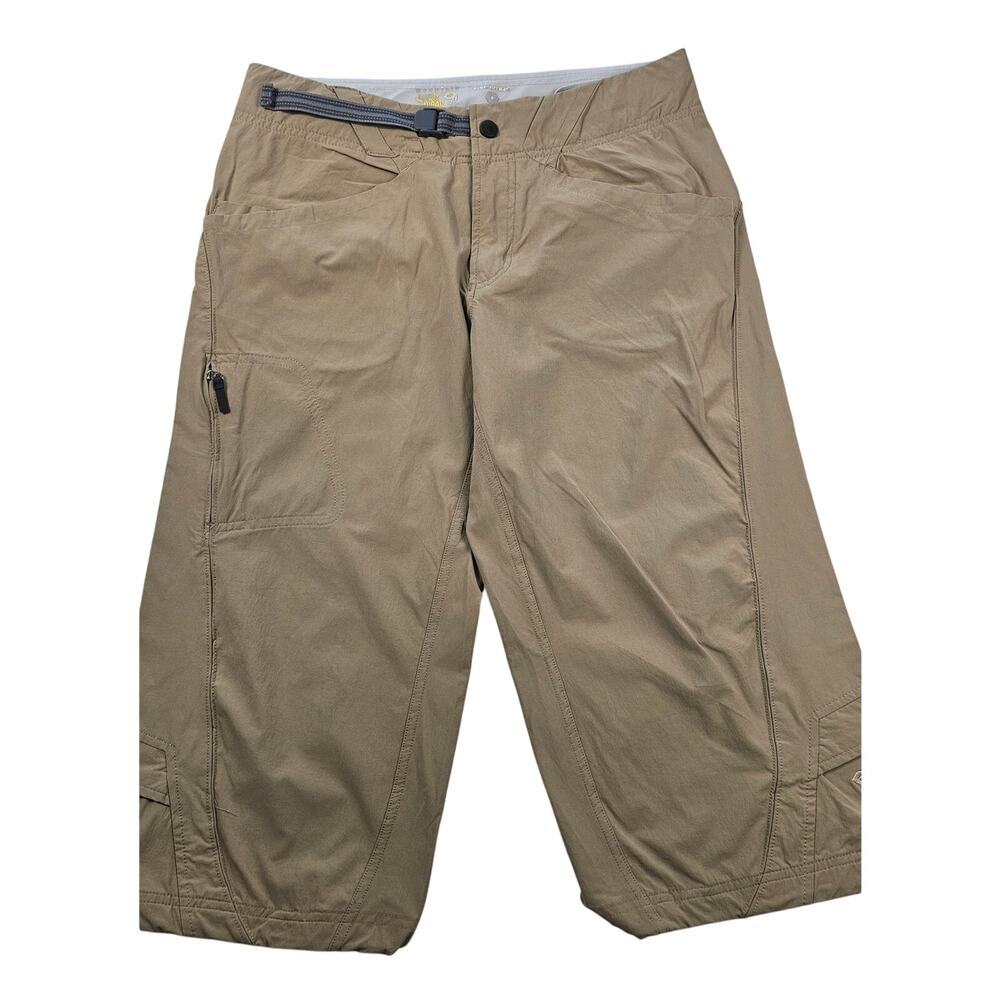 Mountain hardware womens sz 8 capri packable hiking multi zip pocket pants tan